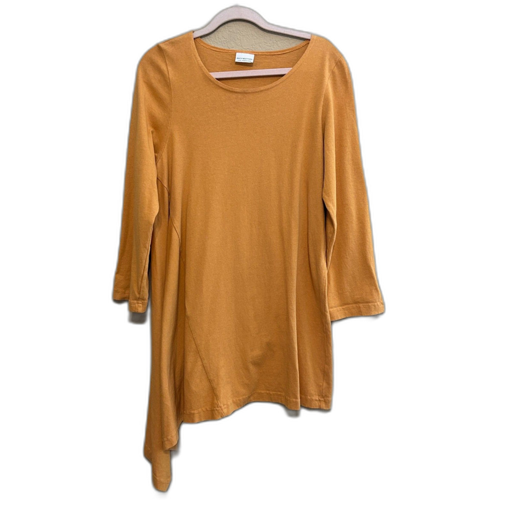 PacifiCotton Bryn Walker Asymmetric Knit Tunic Top Small Marigold Lagenlook